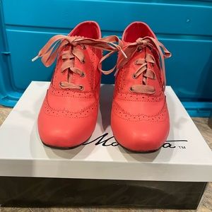 Coral ribbon tie ankle boots, 7.5